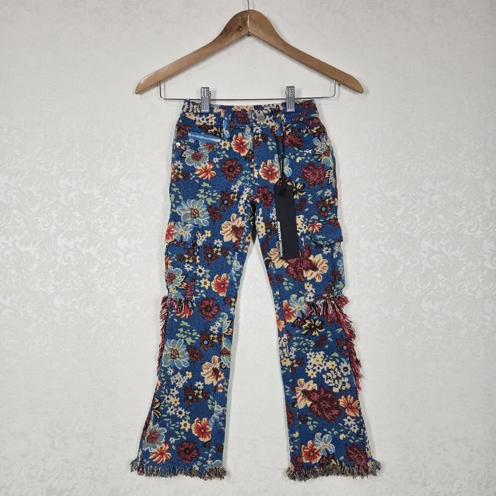 Rockstar Original Finn Slim Flare Tapestry Pants Boys sz 5T Blue Multi Floral - Picture 16 of 16